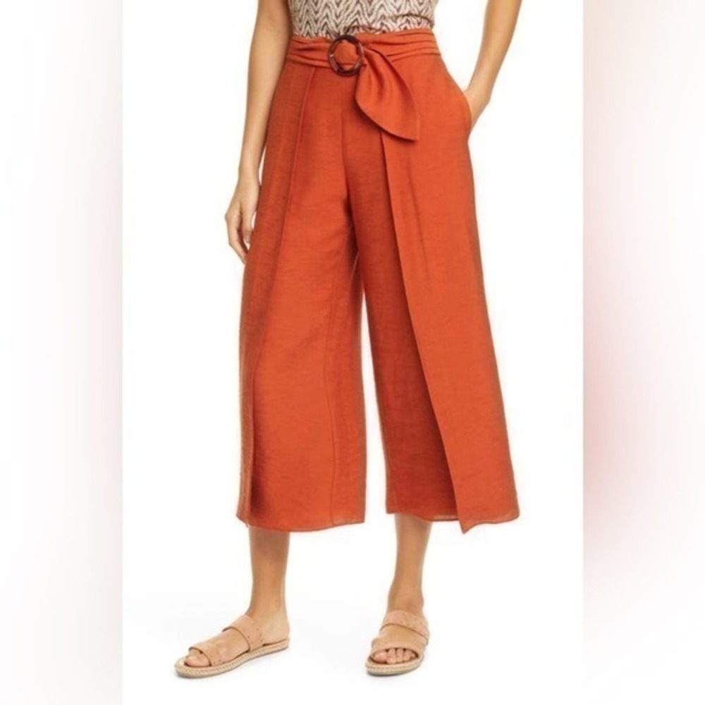 Joie Mairead Belted Wide‎ Leg Crop Pants in Cayenne Size 4 NWT